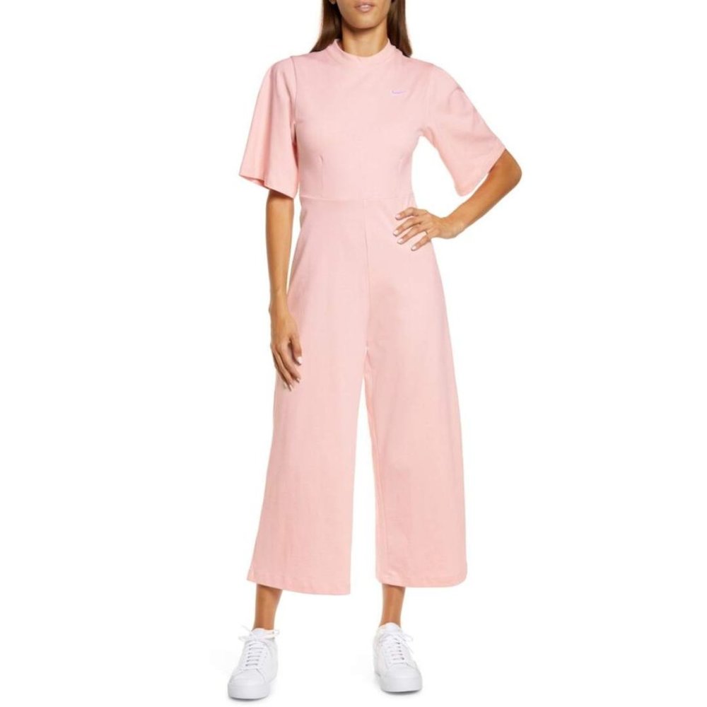 Sold! Nike Womens Jumpsuit Sportswear Short Sleeve Jersey Cotton Pink Sz Large